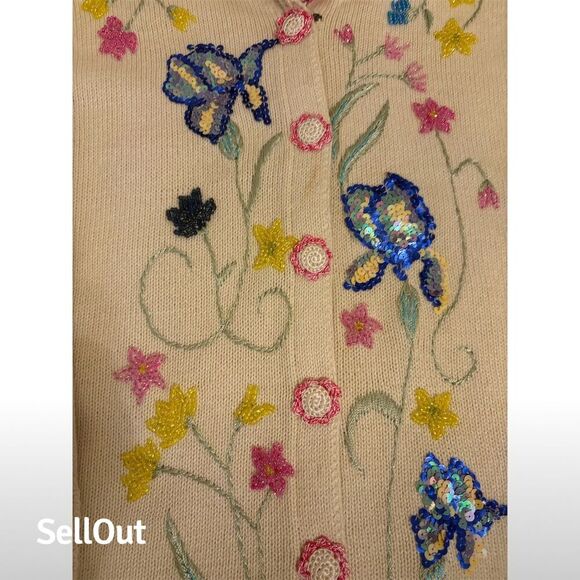 Storybook Knits Women's XS Floral Embellished Cardigan Sweater Vintage - Picture 5 of 6